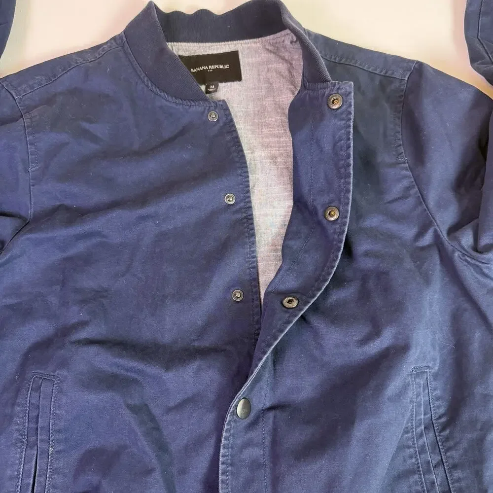 Banana Republic Bomber Jacket Men's M Blue Snap Front Minimalist Casual Flight